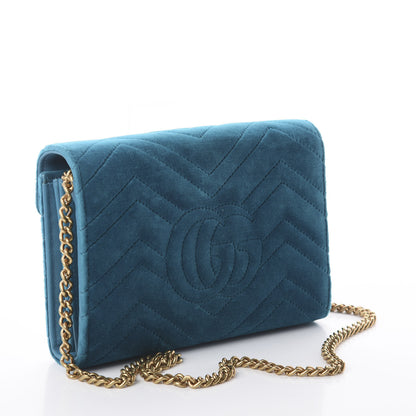 Gucci Velvet Matelasse GG Marmont Chain Wallet Pavone Cyan 2 of 7