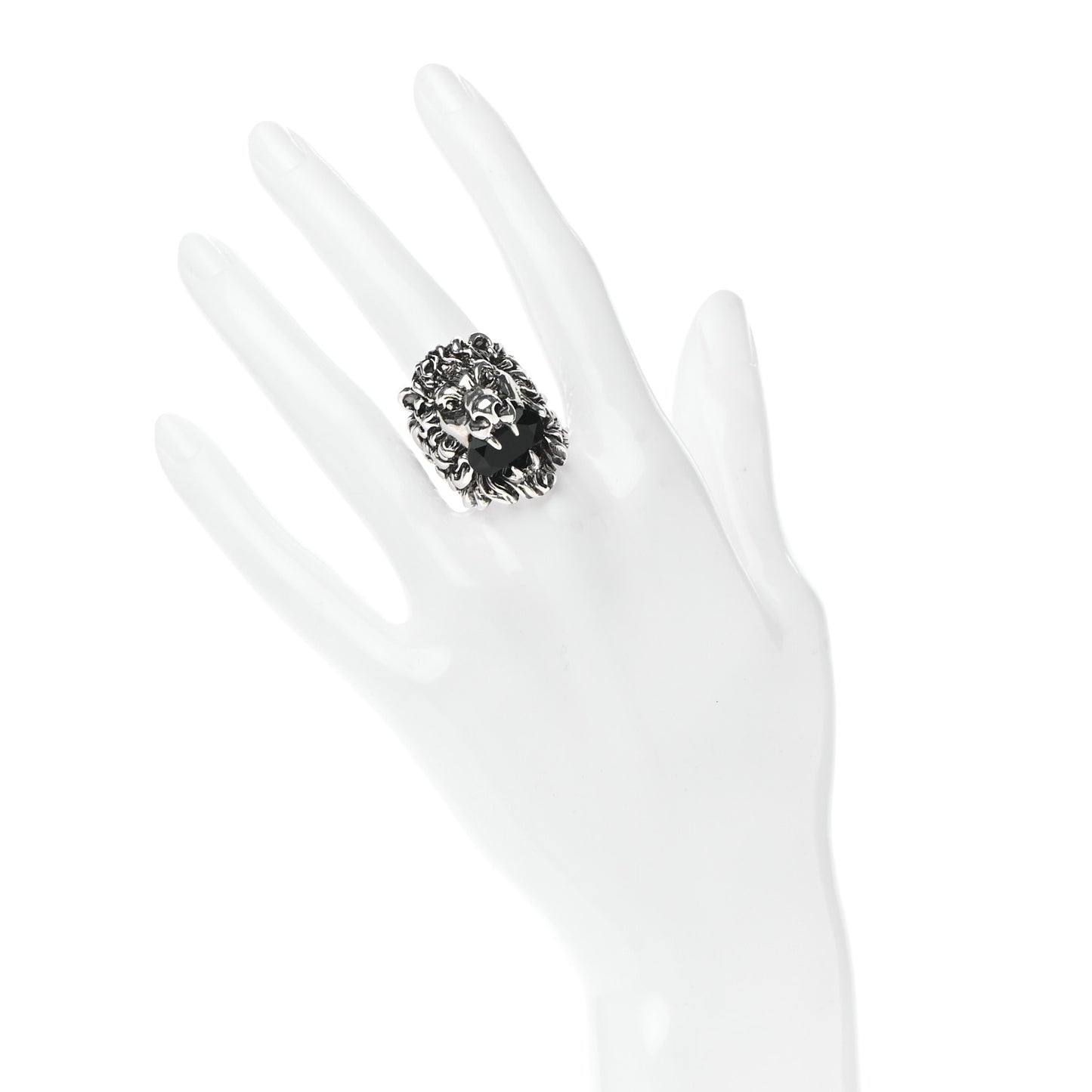 Metal Crystal Lion Head Ring 16 7.5 Black Aged Silver