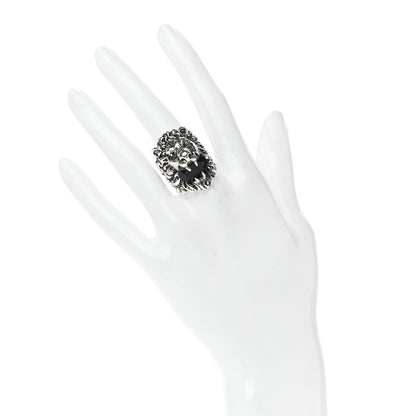 Gucci Metal Crystal Lion Head Ring 16 7.5 Black Aged Silver 2 of 7