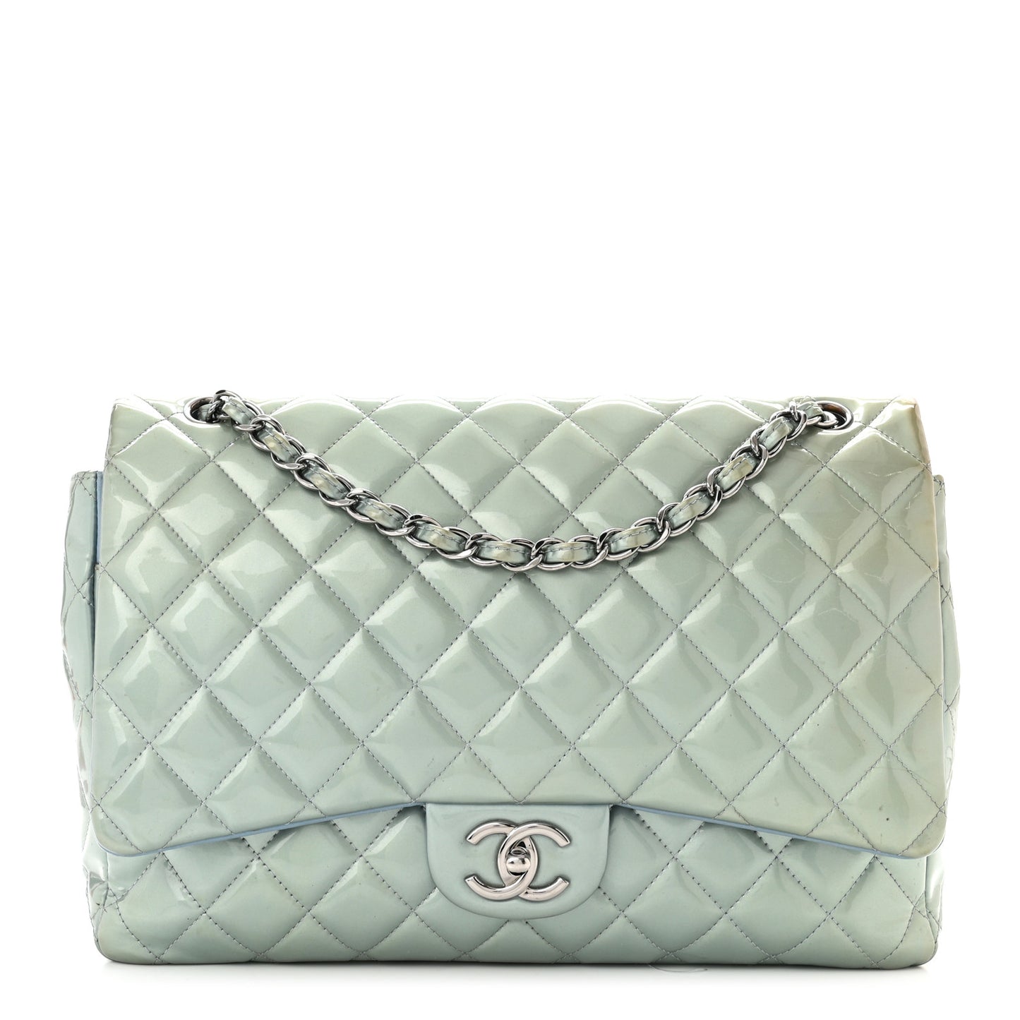Patent Quilted Maxi Double Flap Light Blue