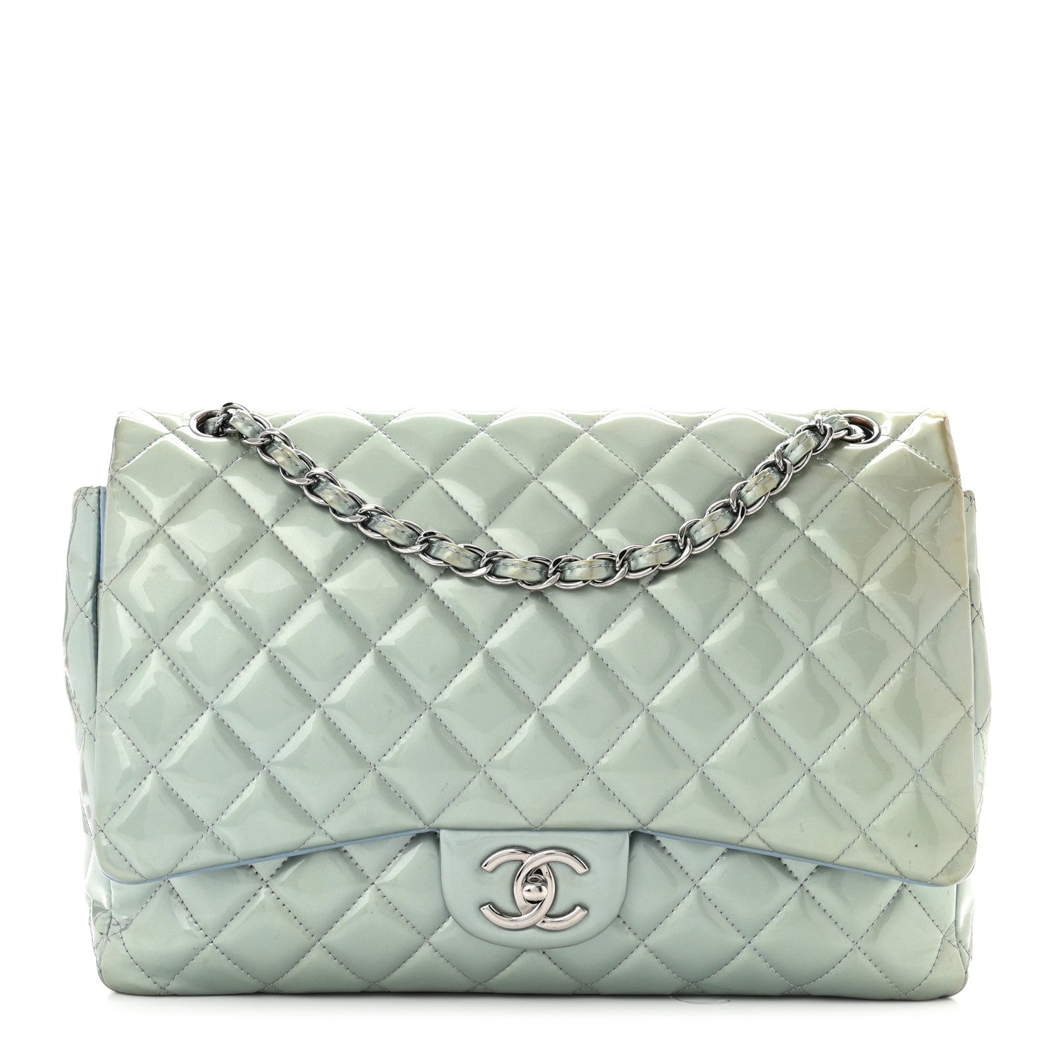Chanel Patent Quilted Maxi Double Flap Light Blue 1 of 16