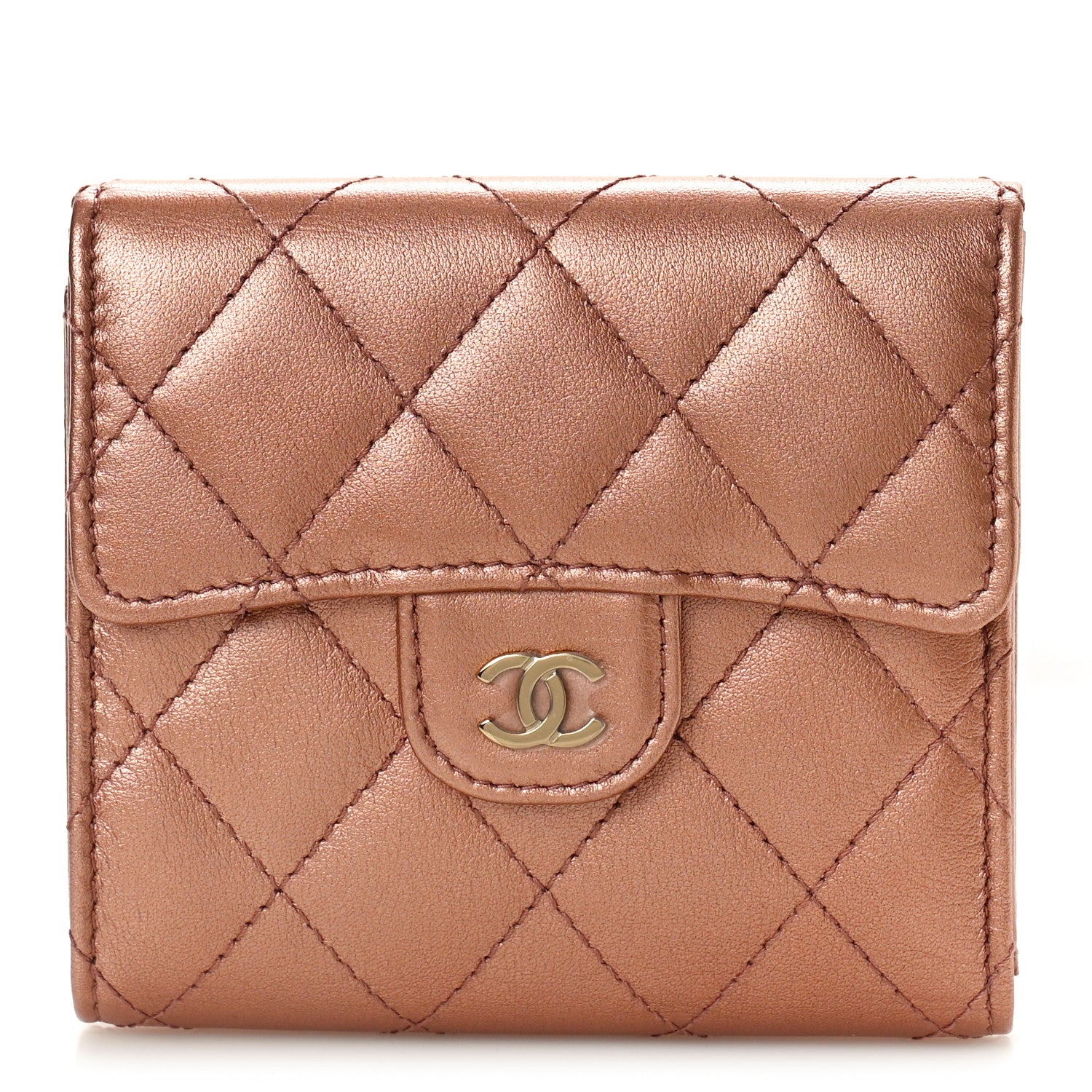 Chanel Metallic Lambskin Quilted Compact Flap Wallet Dark Pink 1 of 8