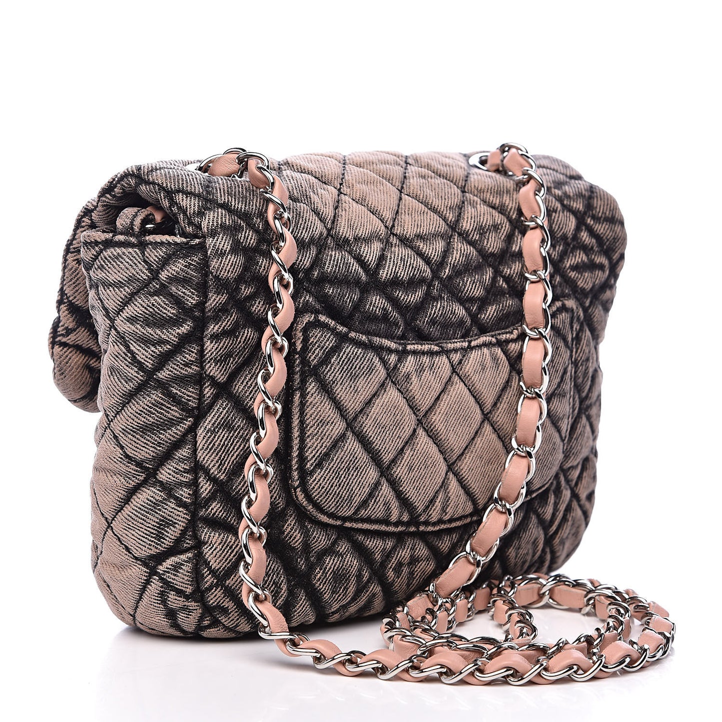 Denim Quilted Small Flap Light Pink Black