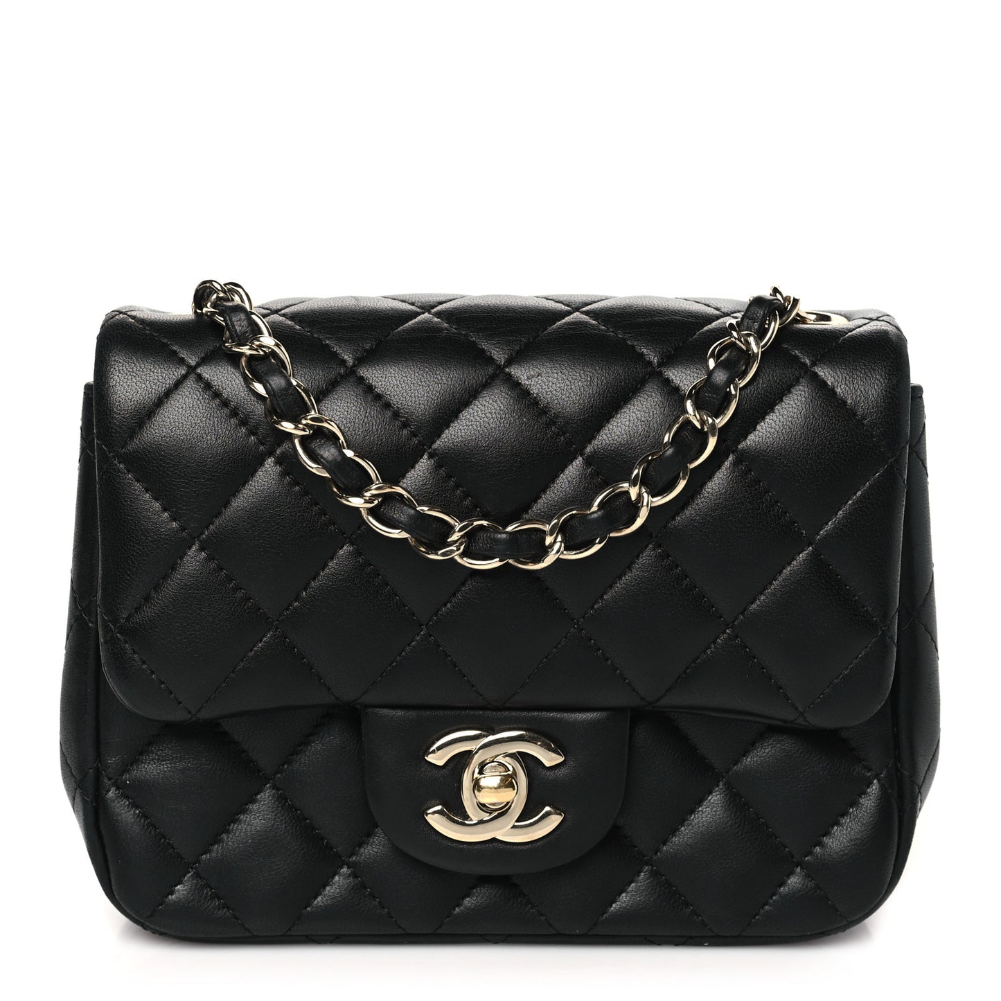 Lambskin Quilted Mini Square Flap Black