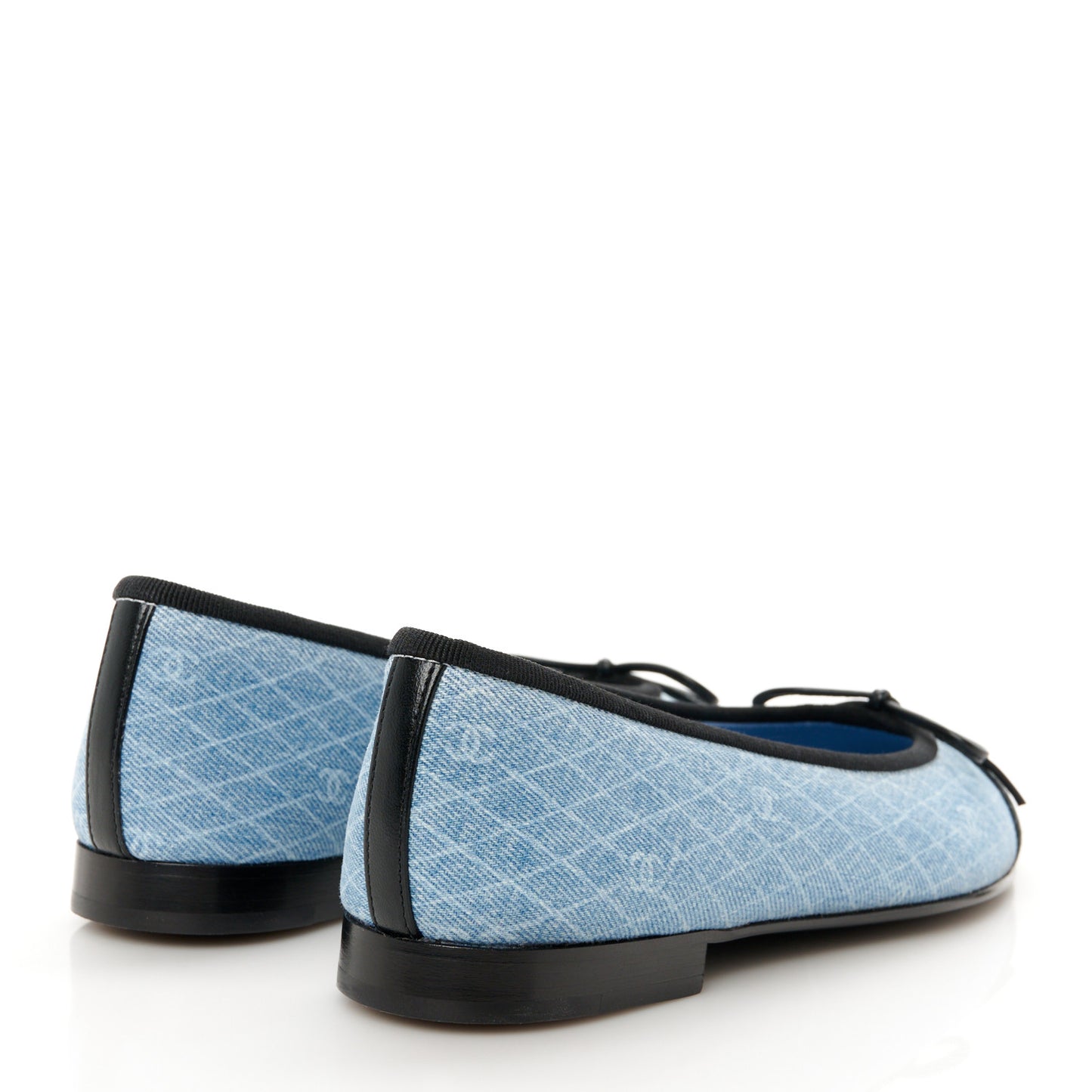 Denim Printed Quilt CC Cap Toe Ballerina Flats 35 Light Blue Dark Grey