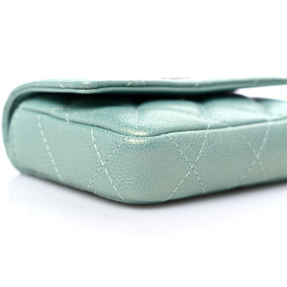 Chanel Iridescent Caviar Quilted Pearl On Top Coin Purse With Chain Light Green 9 of 11