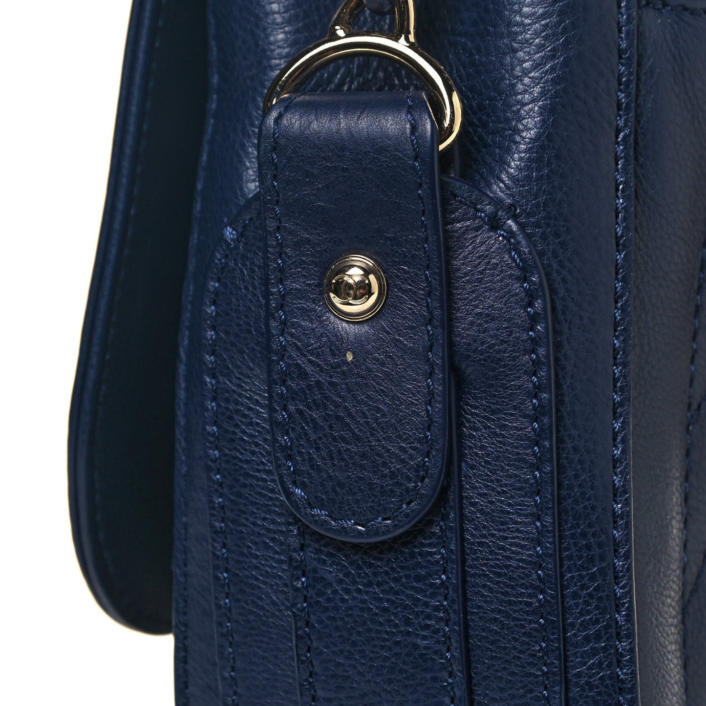 Calfskin Chevron Quilted Messenger Flap Navy