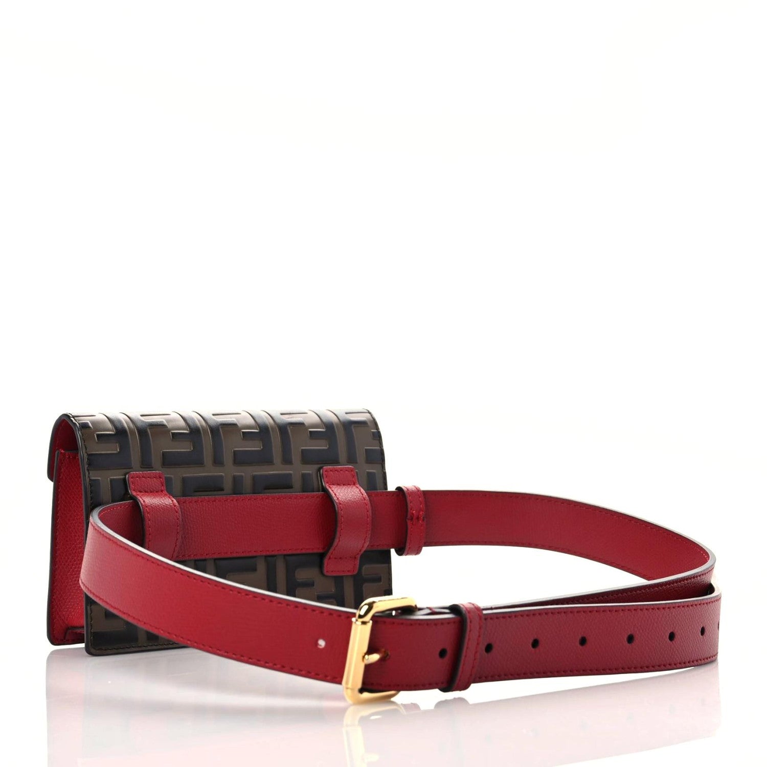 Fendi Vitello Cruise F is Fendi Bi-Color FF 1974 Embossed Envelope Belt Bag Maya Black Fragola 3 of 15