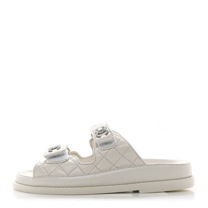 Chanel Lambskin Quilted Velcro Dad Chain CC Slide Sandals 36 White 1 of 9