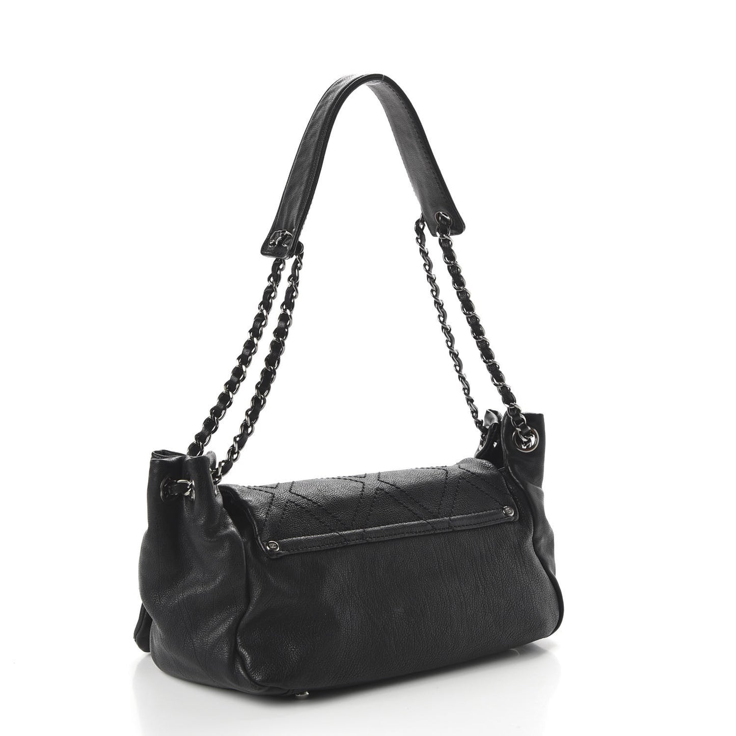 Calfskin Diamond Stitch Accordion Flap Black