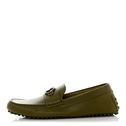 Gucci Soft Clove Calfskin Monochrome Mens Interlocking G Driver Loafers 11 Juniper Green 1 of 10