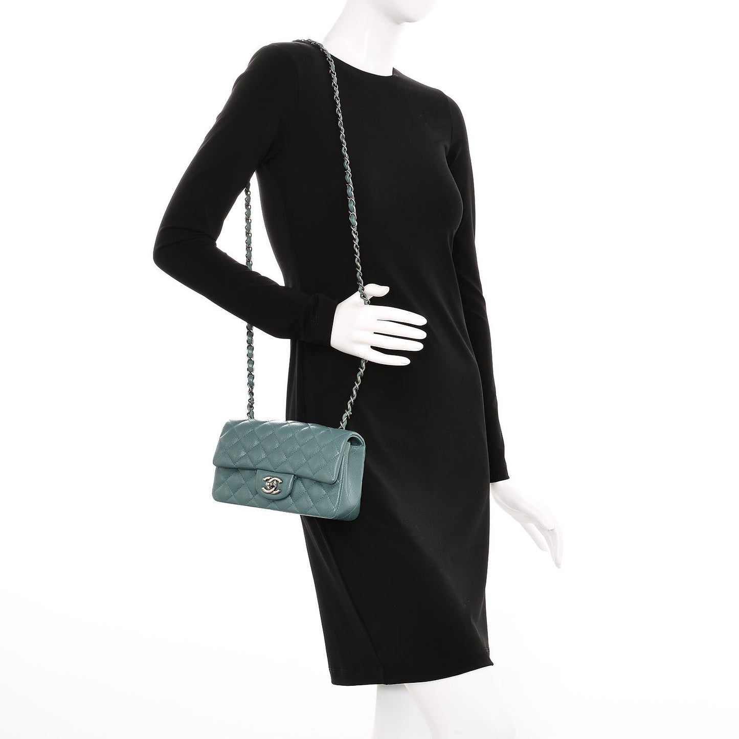 Caviar Quilted Mini Rectangular Flap Green