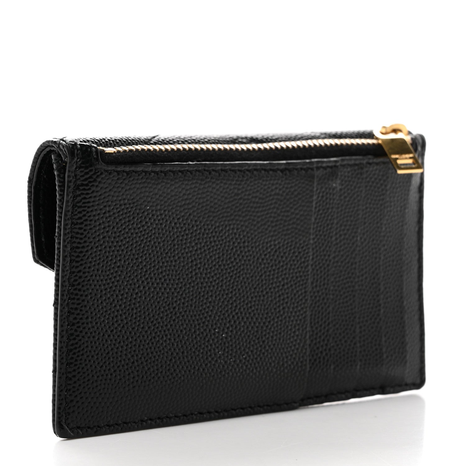 Saint Laurent Grain De Poudre Matelasse Chevron Monogram Compact Wallet Black 3 of 7