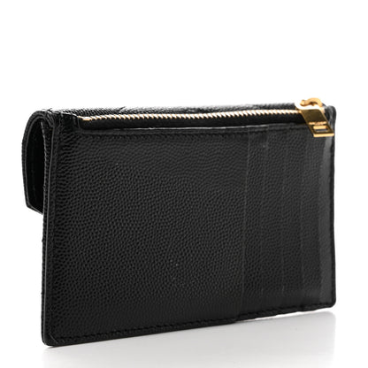 Saint Laurent Grain De Poudre Matelasse Chevron Monogram Compact Wallet Black 3 of 7