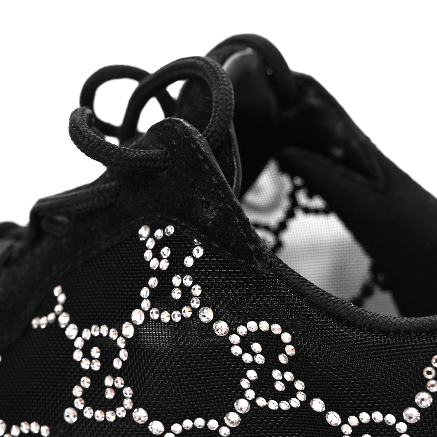 Tela Retino Mesh Crystal Suede GG Monogram Womens Gucci Run Sneakers 37 Black Silver