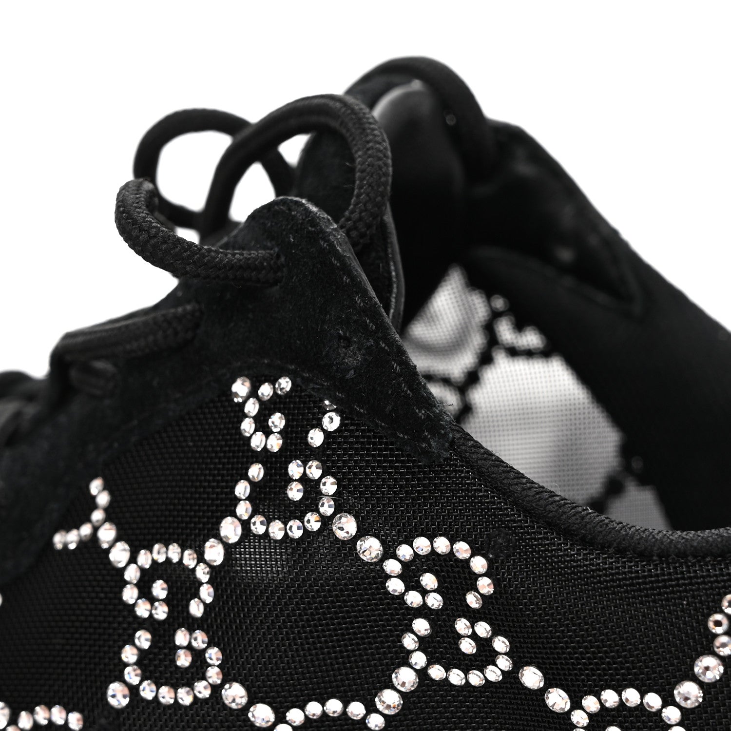 Gucci Tela Retino Mesh Crystal Suede GG Monogram Womens Gucci Run Sneakers 37 Black Silver 9 of 9