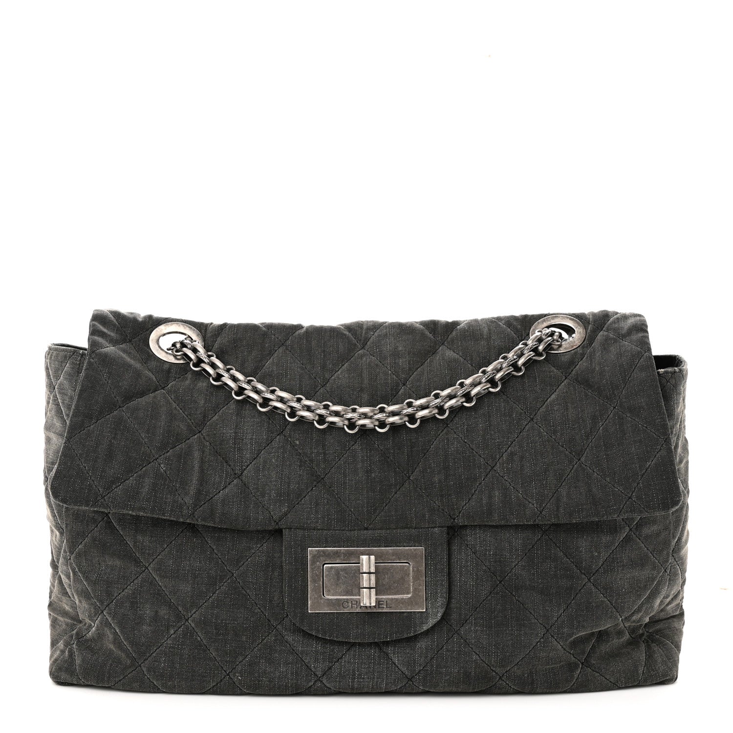 Chanel Denim Quilted XXL Reissue Flap Grey 1 of 12