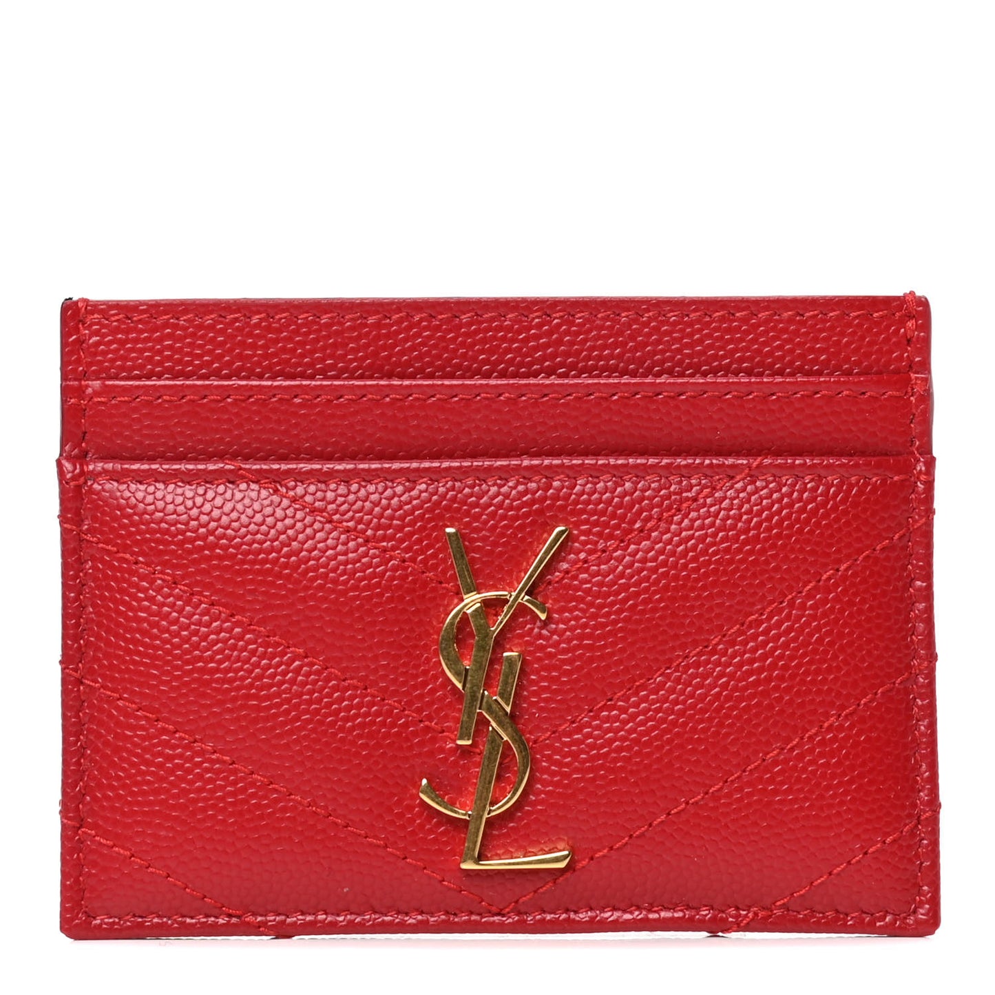 Grain De Poudre Matelasse Chevron Monogram Credit Card Case New Red