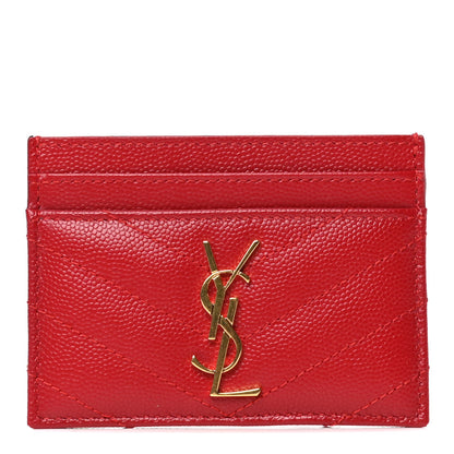 Saint Laurent Grain De Poudre Matelasse Chevron Monogram Credit Card Case New Red 1 of 4