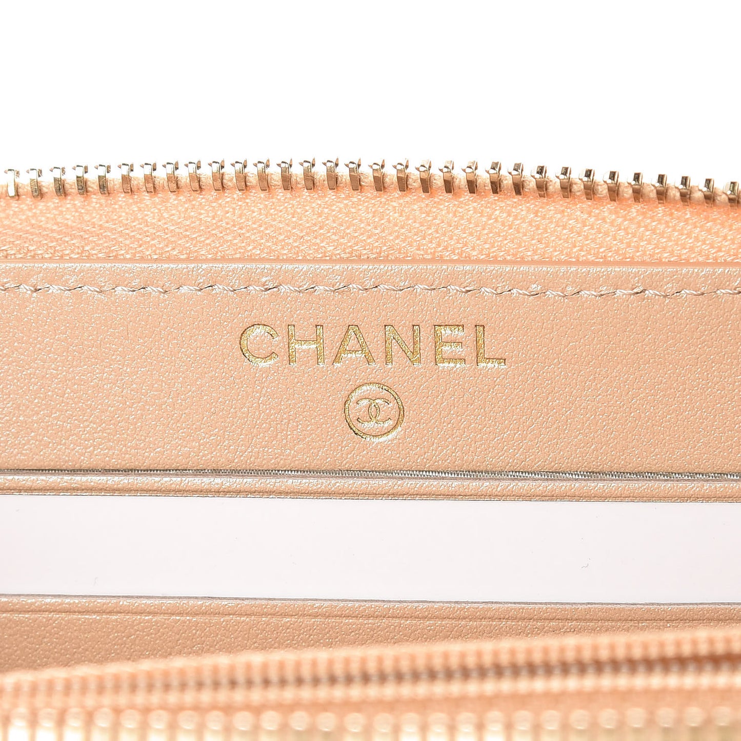 Iridescent Caviar Quilted Medium Zip Around Wallet Beige