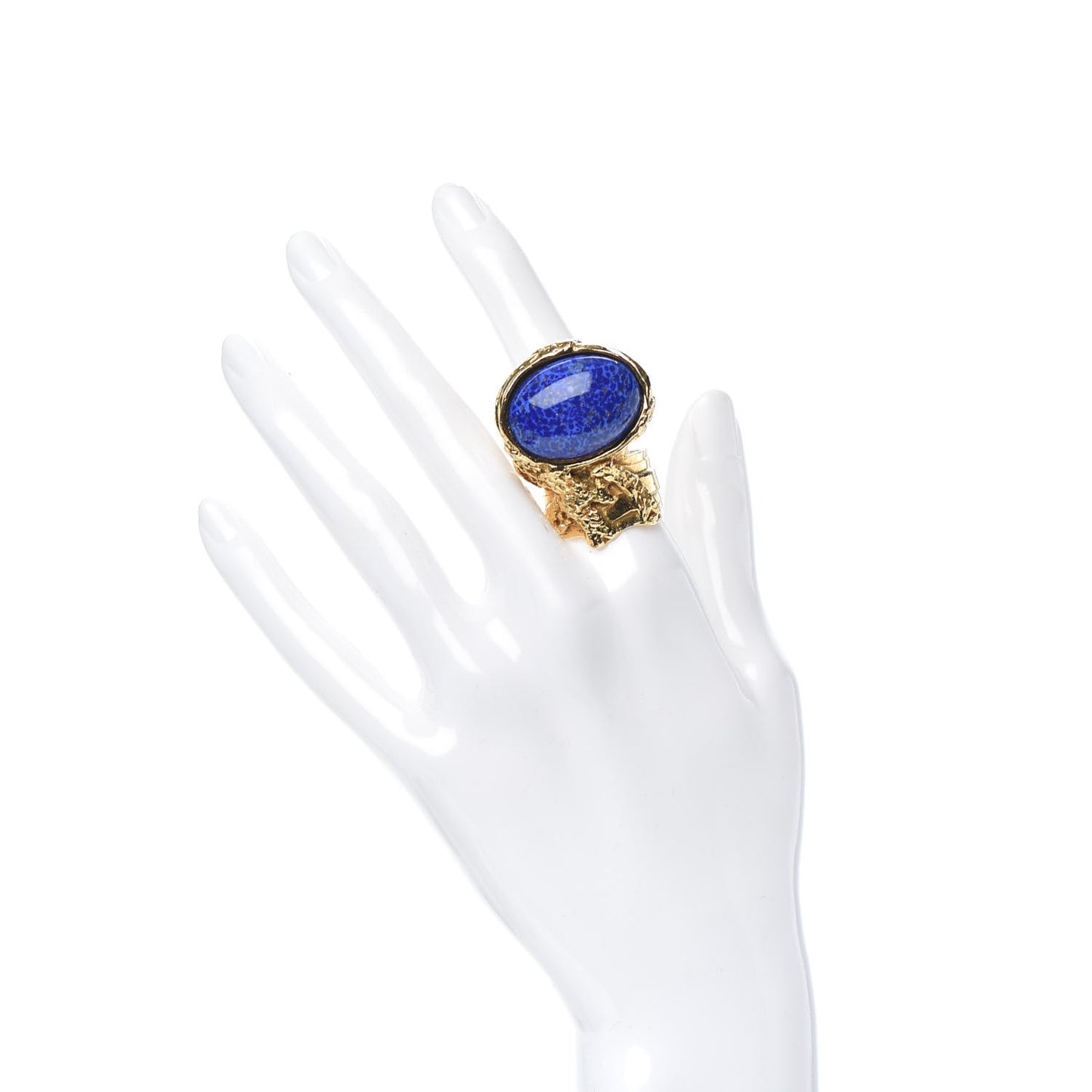 Glass Cabochon Arty Ovale Ring 8 Gold Lapis