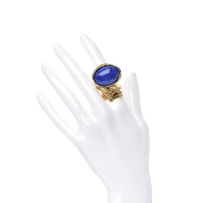 Saint Laurent Glass Cabochon Arty Ovale Ring 8 Gold Lapis 2 of 5