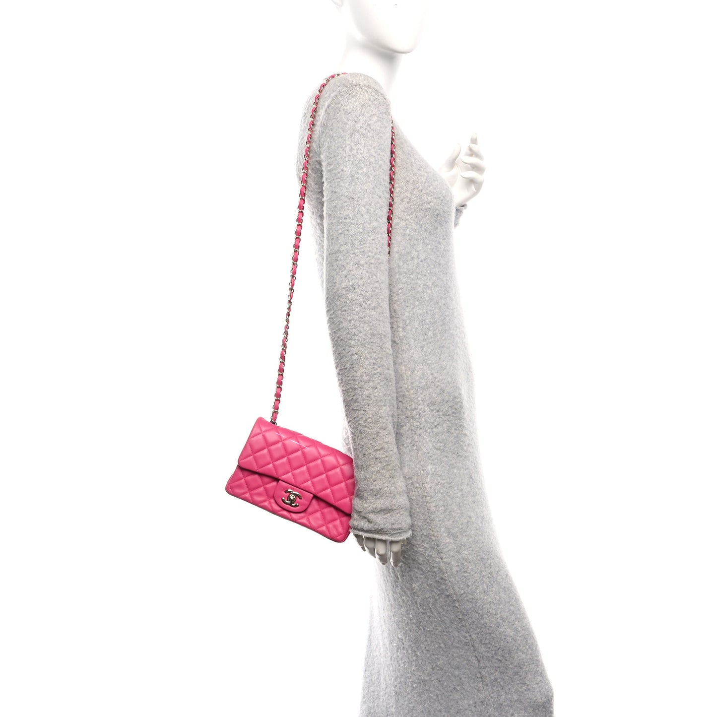 Lambskin Quilted Mini Rectangular Flap Pink
