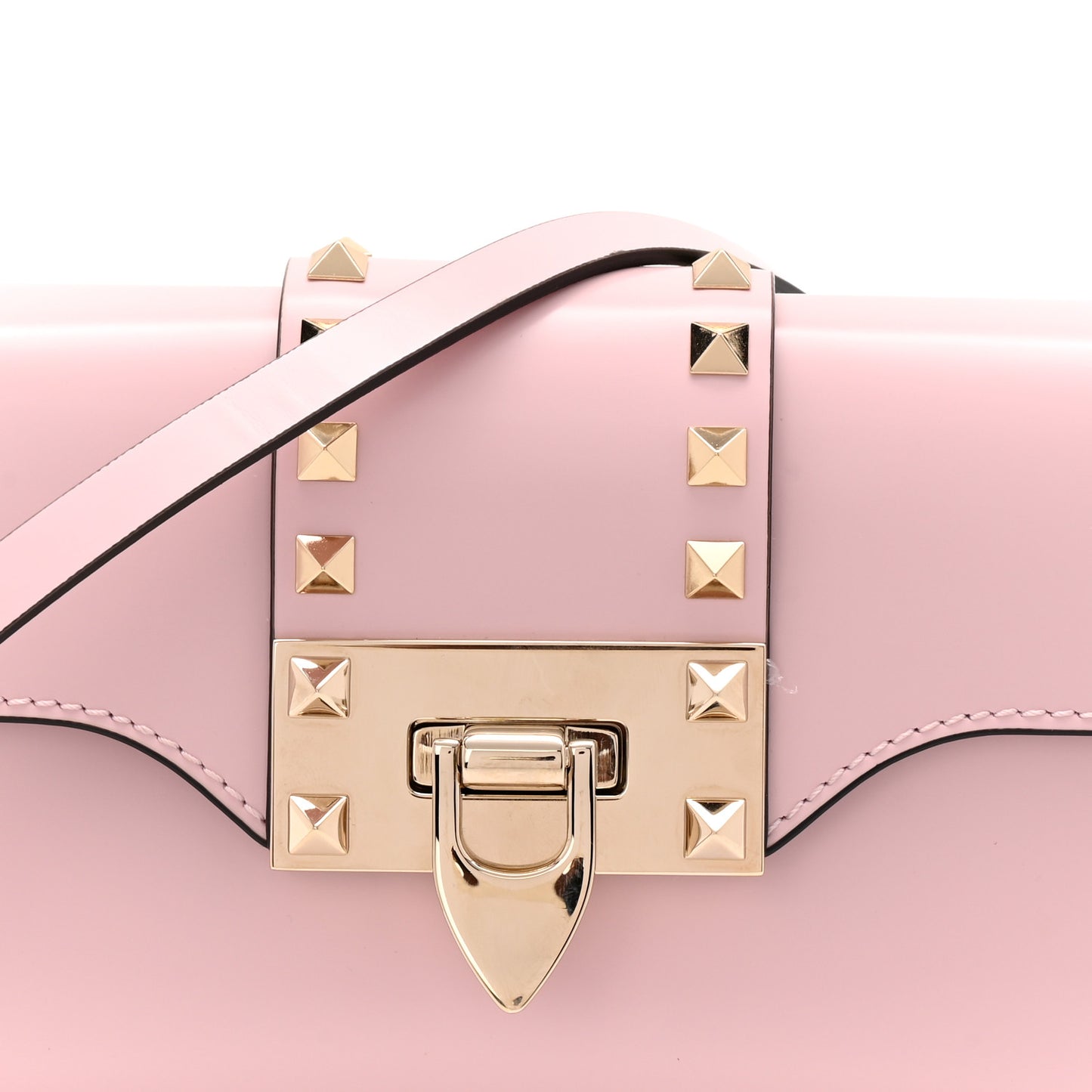 Brushed Calfskin Rockstud Flip Lock Chain Shoulder Bag Rose Quartz