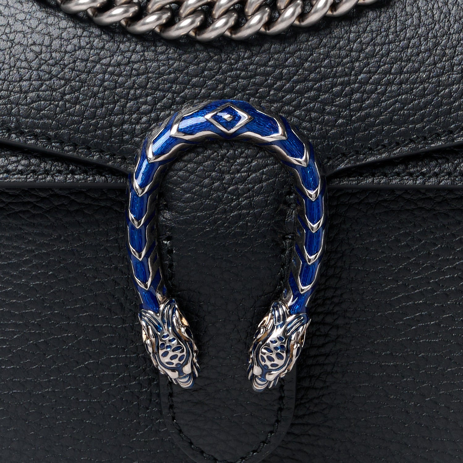 Gucci Dollar Calfskin Enamel Small Dionysus Shoulder Bag Black Electric Blue 10 of 13