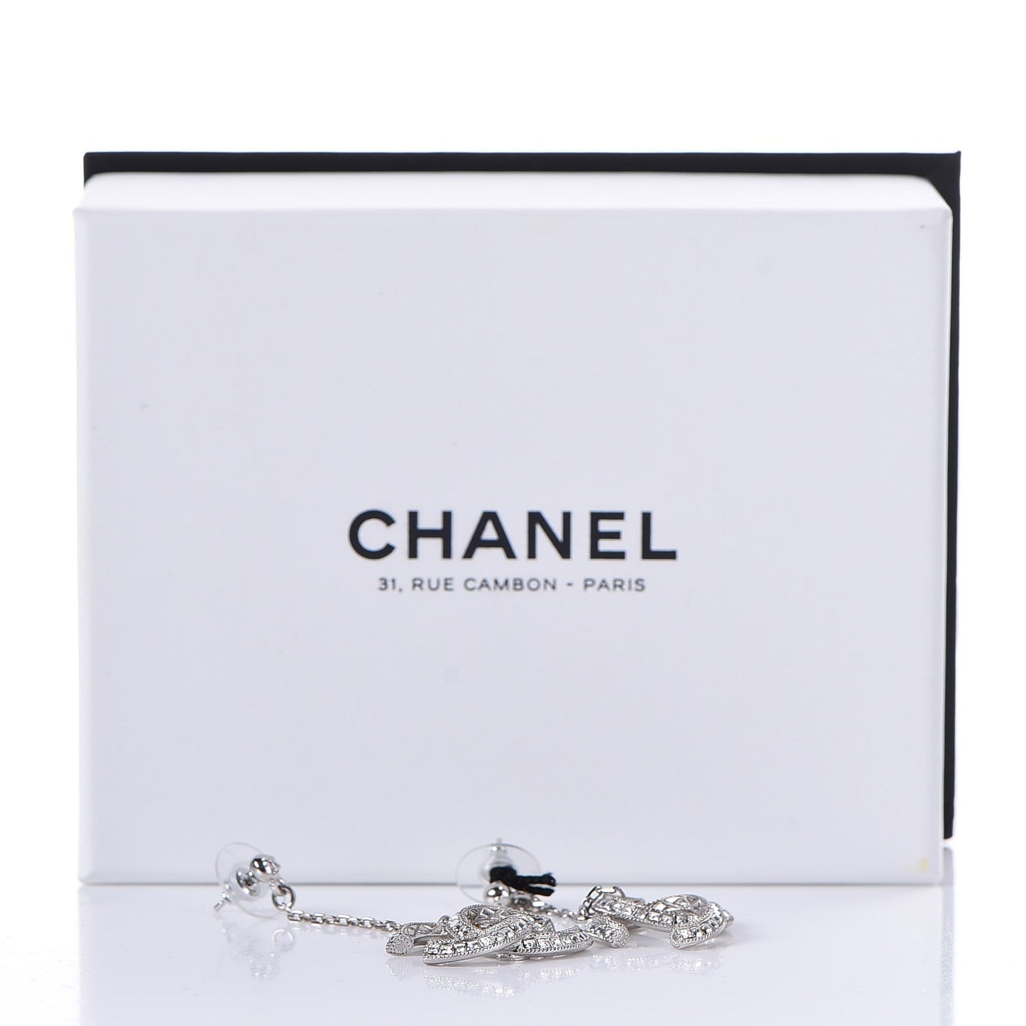 Baguette Crystal CC Drop Earrings Silver