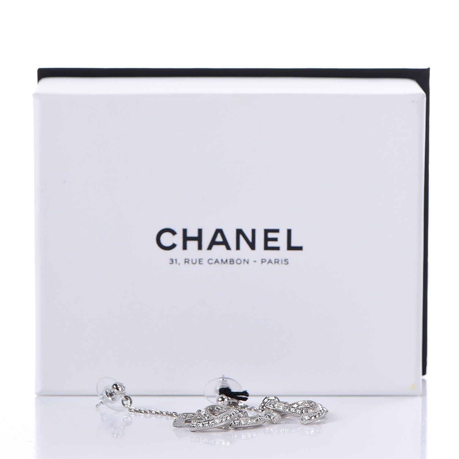 Chanel Baguette Crystal CC Drop Earrings Silver 5 of 5