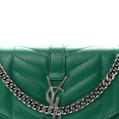 Saint Laurent Grain De Poudre Mixed Matelasse Triquilt Monogram Chain Wallet Green Field 7 of 9