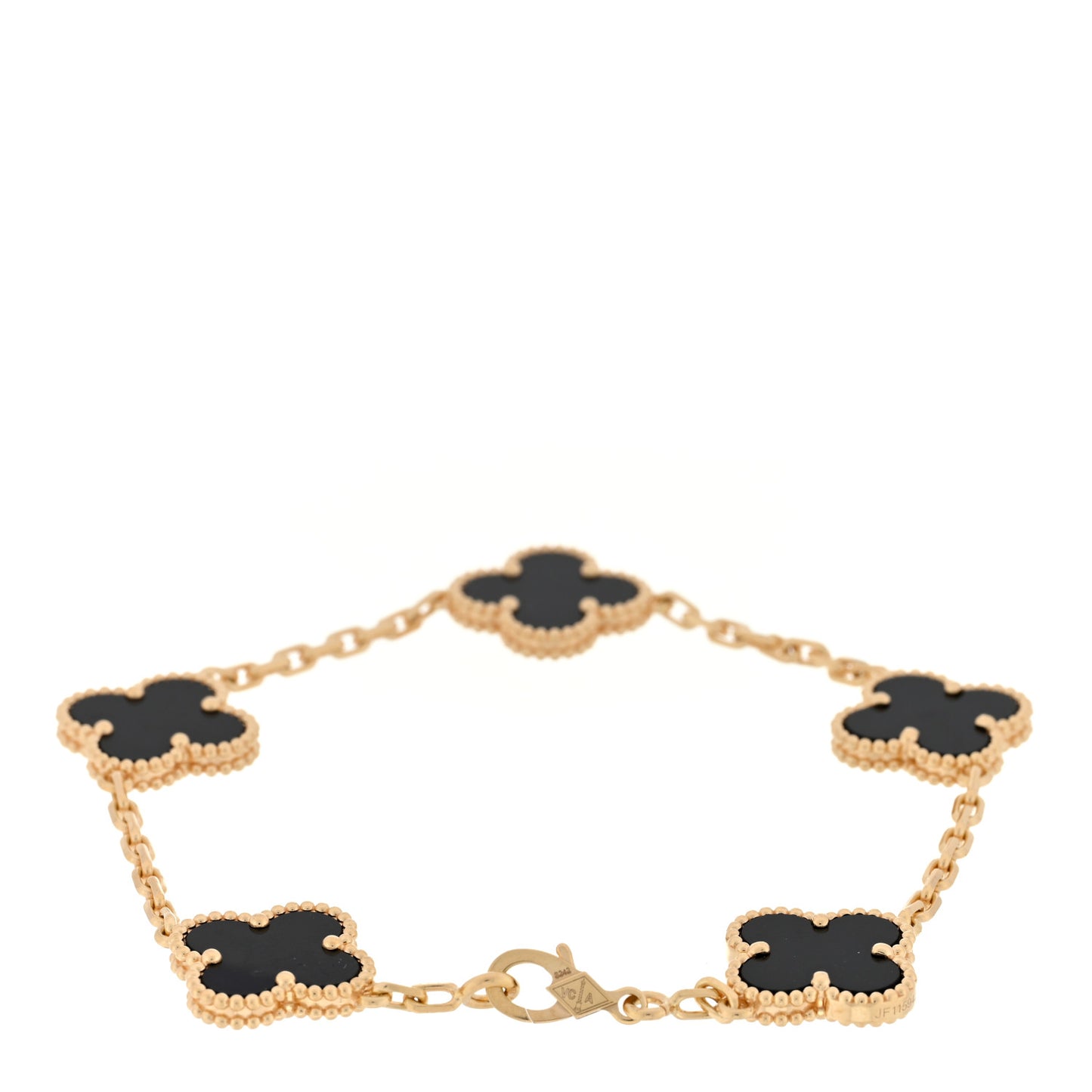 18K Yellow Gold Black Onyx 5 Motifs Vintage Alhambra Bracelet