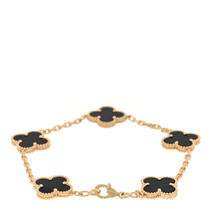 Van Cleef & Arpels 18K Yellow Gold Black Onyx 5 Motifs Vintage Alhambra Bracelet 2 of 3