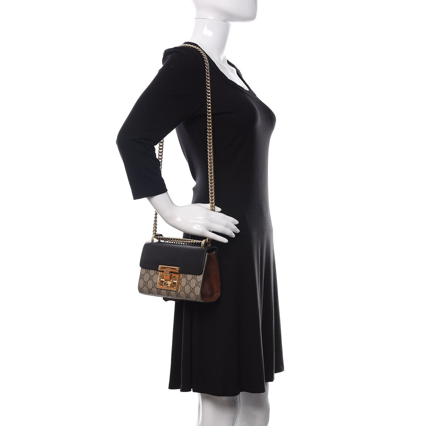 GG Supreme Monogram Calfskin Small Padlock Shoulder Bag Beige Black Cuir