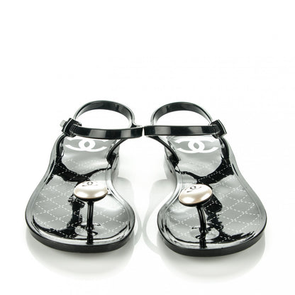 Chanel PVC CC Pearl Thong Sandals 36 Black 2 of 8