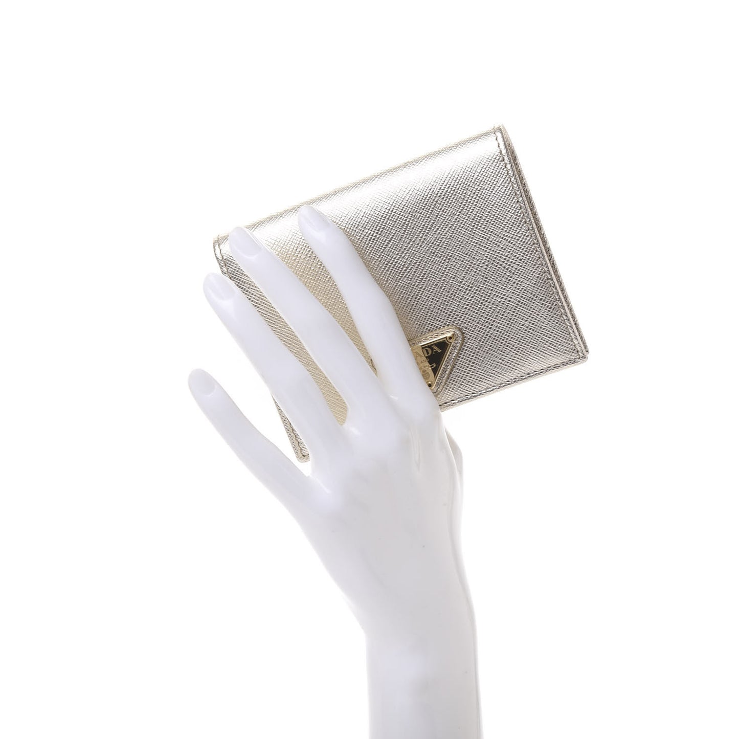 Metallic Saffiano Flap Compact Wallet Pirite