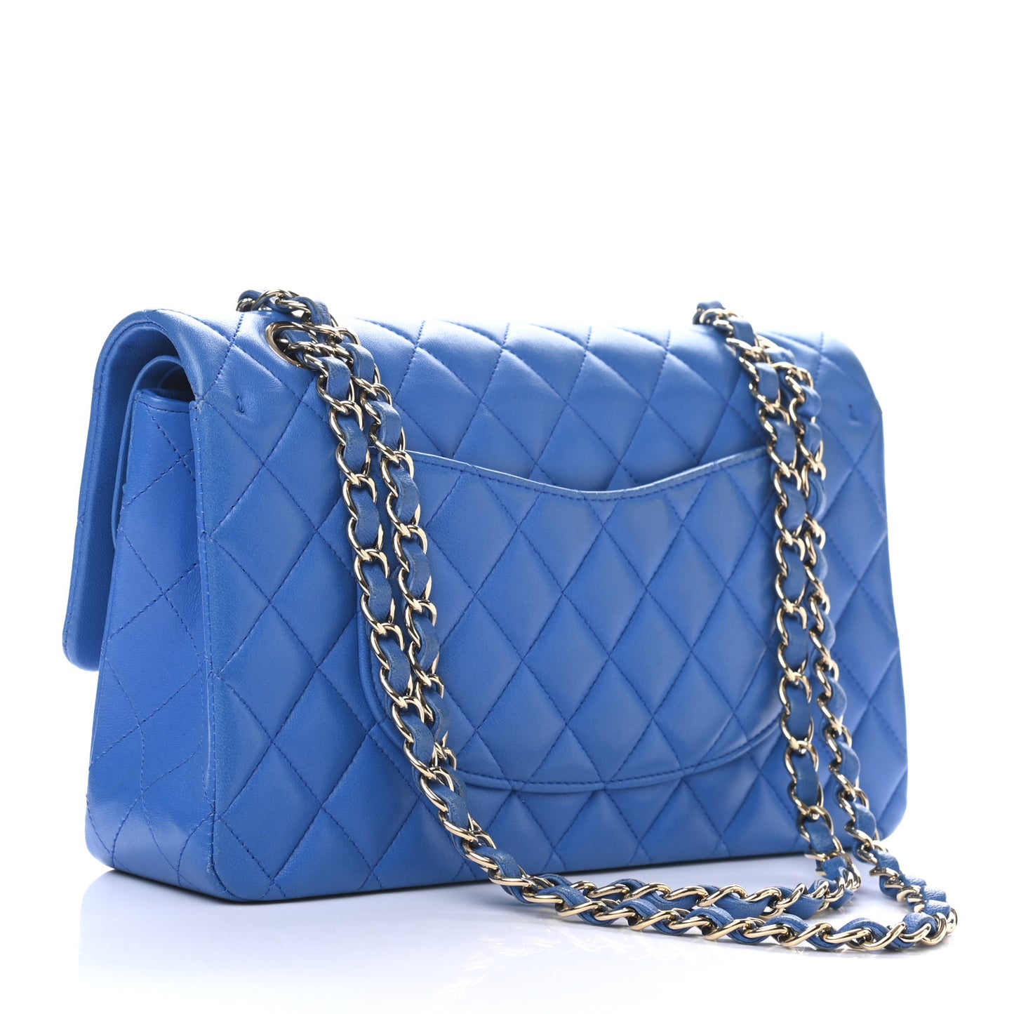 Lambskin Quilted Medium Double Flap Blue