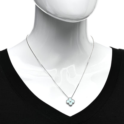Van Cleef & Arpels 18K White Gold Diamond Celadon Green Sevres Porcelain Vintage Alhambra Pendant Necklace 2 of 5