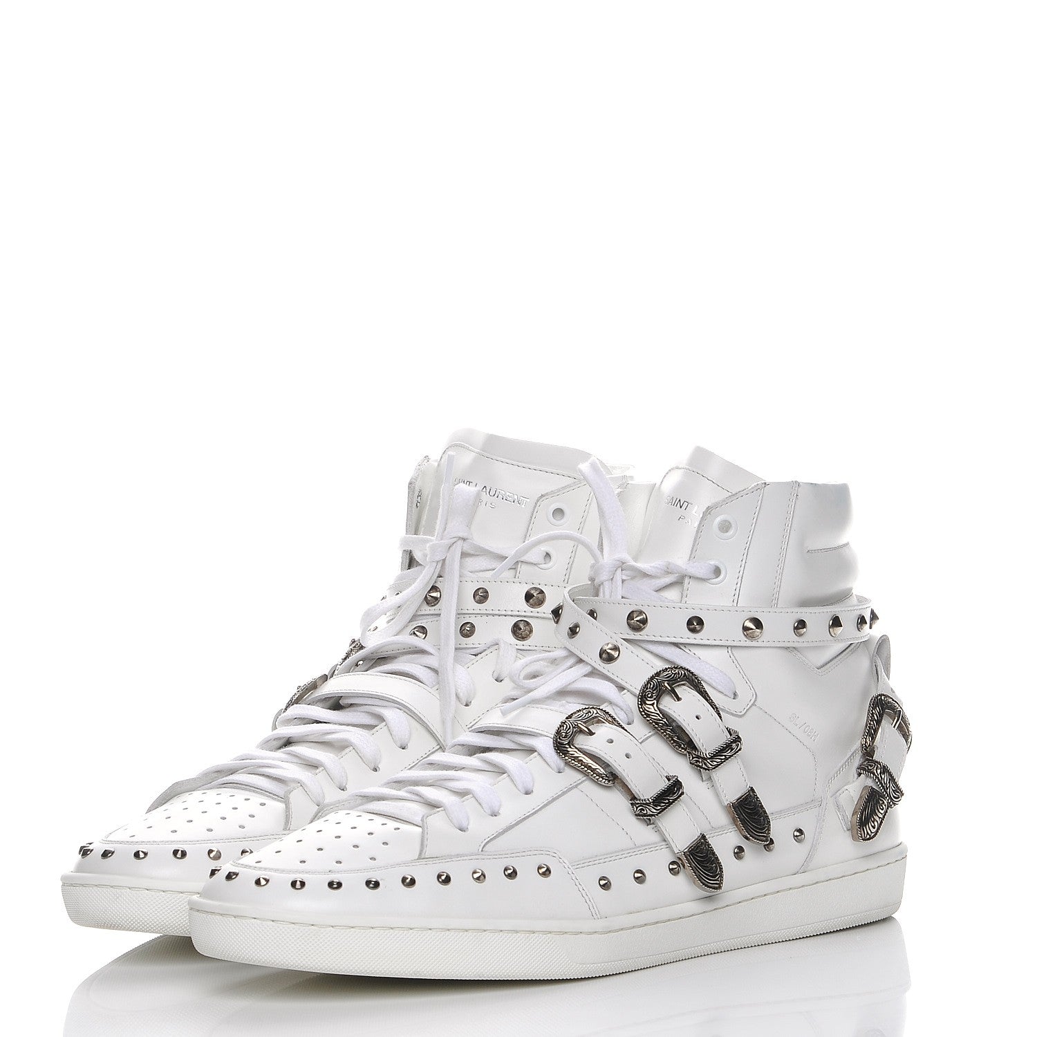 Saint Laurent Calfskin Wolly Spike SL/08H High Top Sneakers 47.5 White 9 of 15