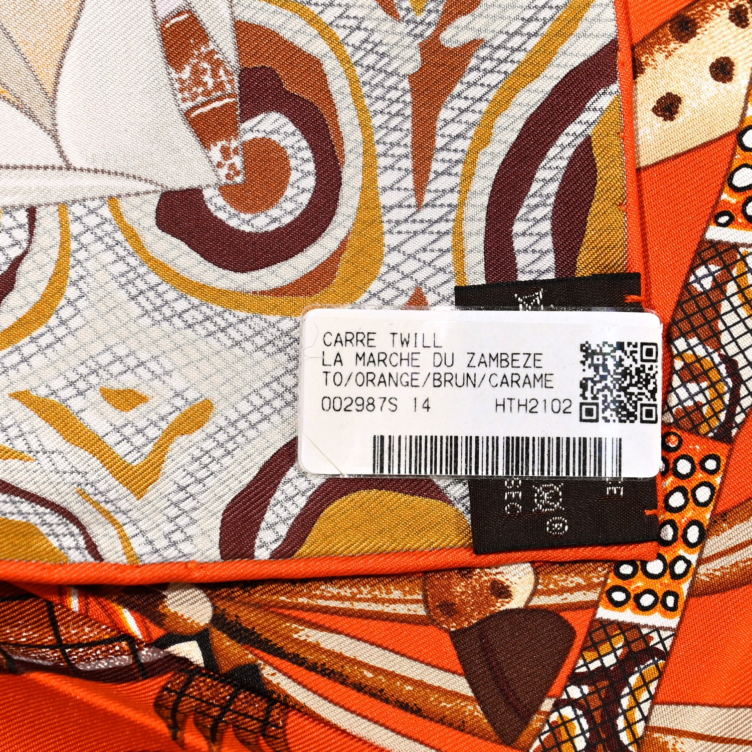 Hermes Silk La Marche Du Zambeze Scarf 90 Orange Brun Caramel 5 of 5