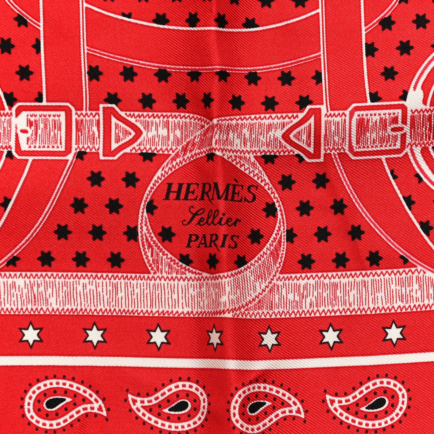 Hermes Silk Eperon D'Or Bandana Scarf 140 Rouge Black White 2 of 4