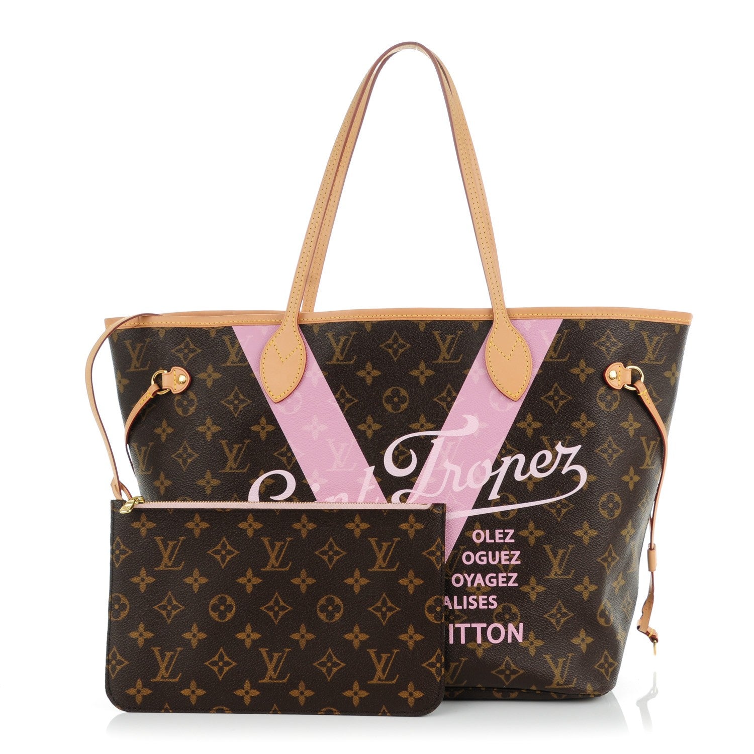 Louis Vuitton Monogram Saint Tropez V Neverfull MM Rose Ballerine 1 of 10