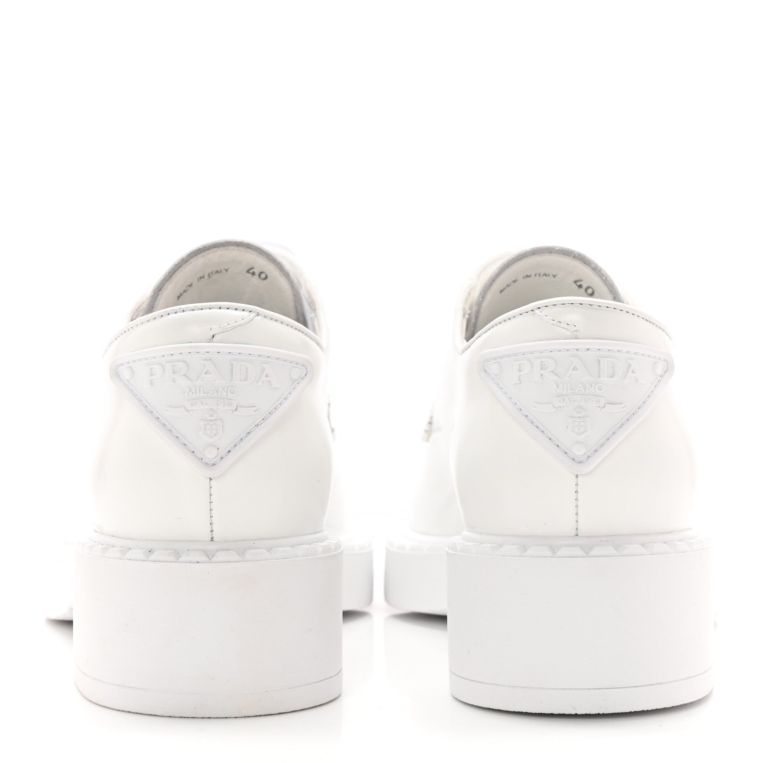 Prada Spazzolato Rubber Triangle Logo 50mm Derby Loafers 40 White 5 of 11