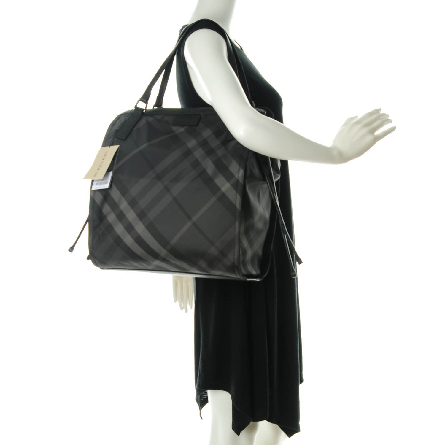 Burberry Nylon Check Small Buckleigh Packable Tote Charcoal 2 of 8