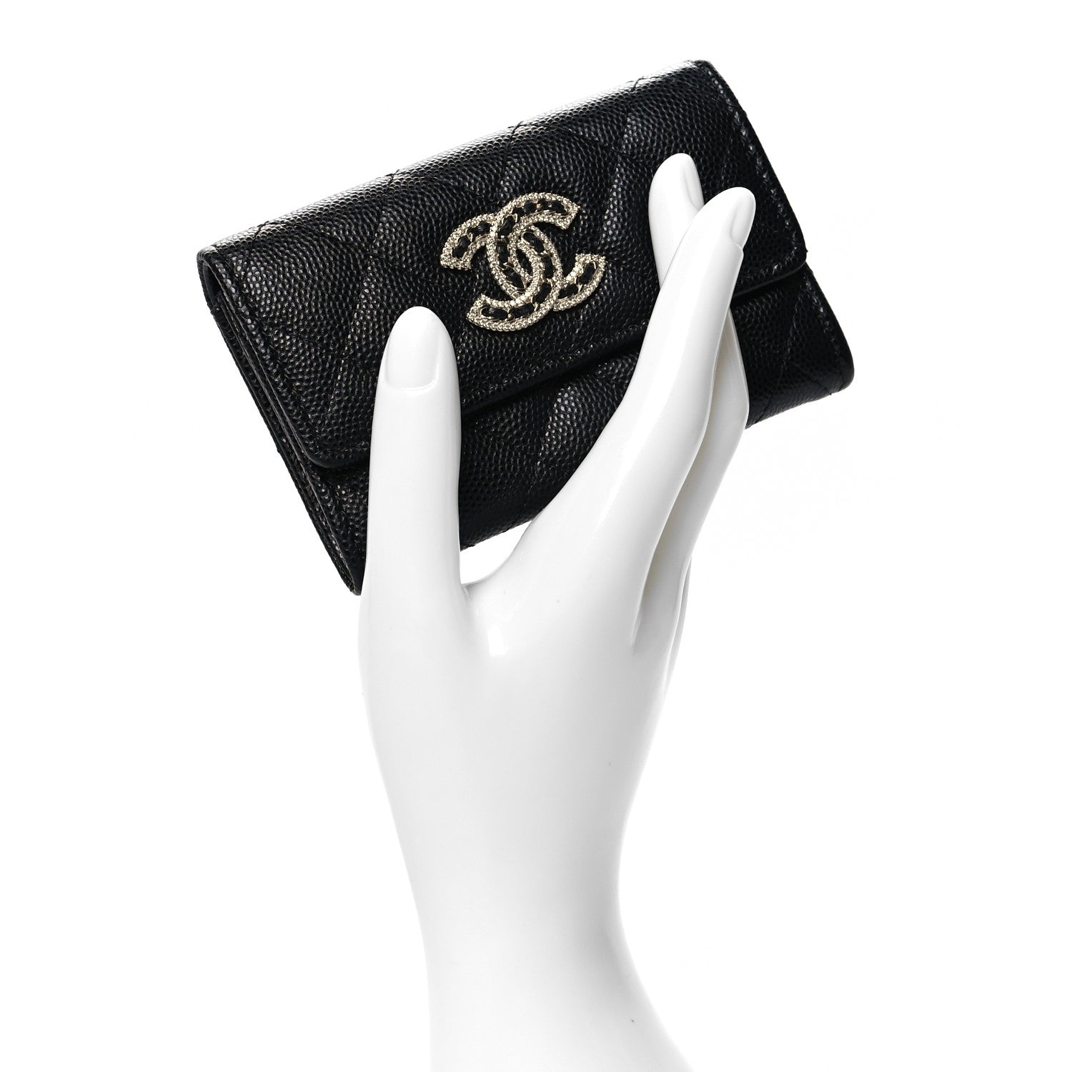 Chanel Caviar Quilted Crystal CC Flap Card Holder Black 2 of 10