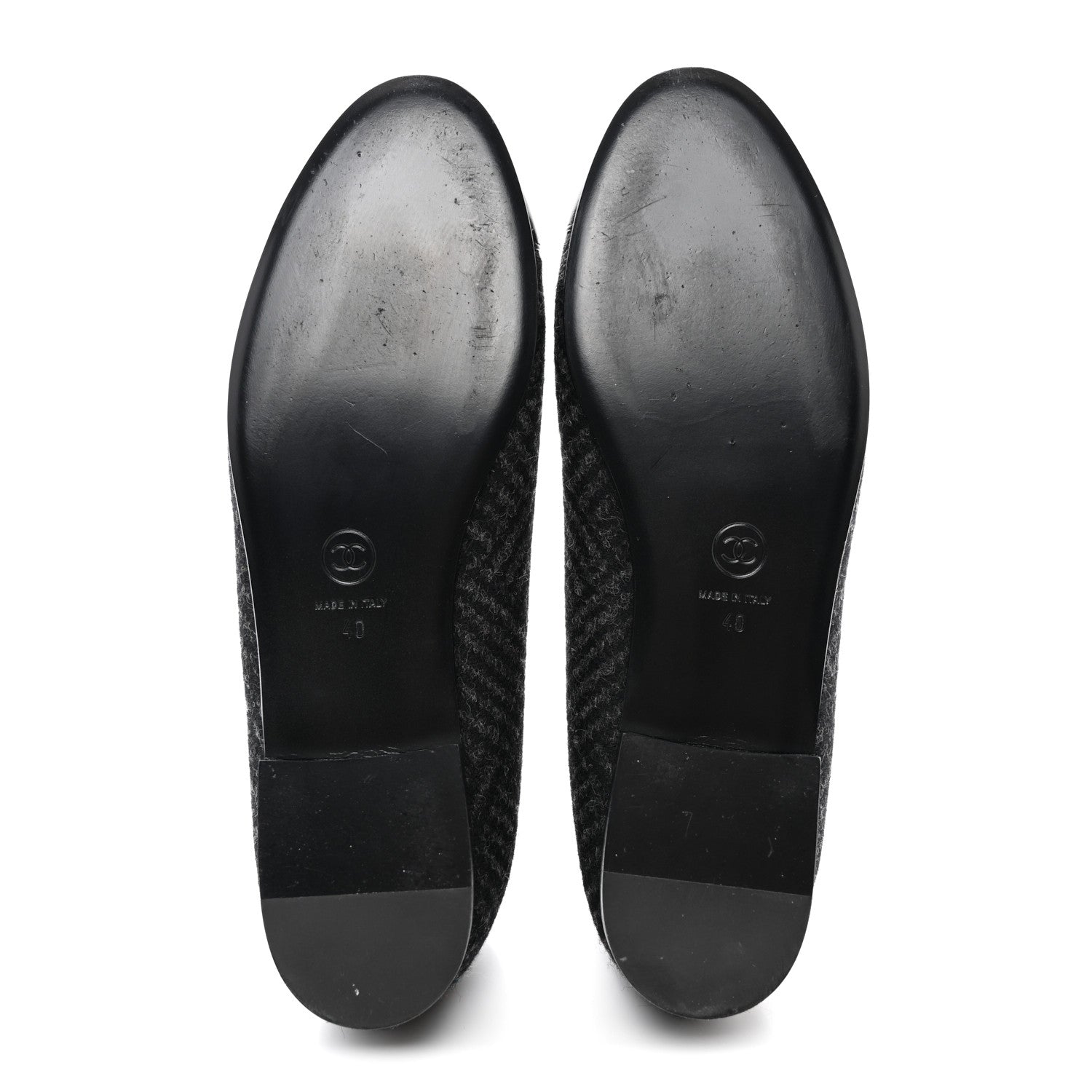 Chanel Wool Tweed Lambskin Cap Toe Ballerina Flats 40 Black Grey 5 of 9