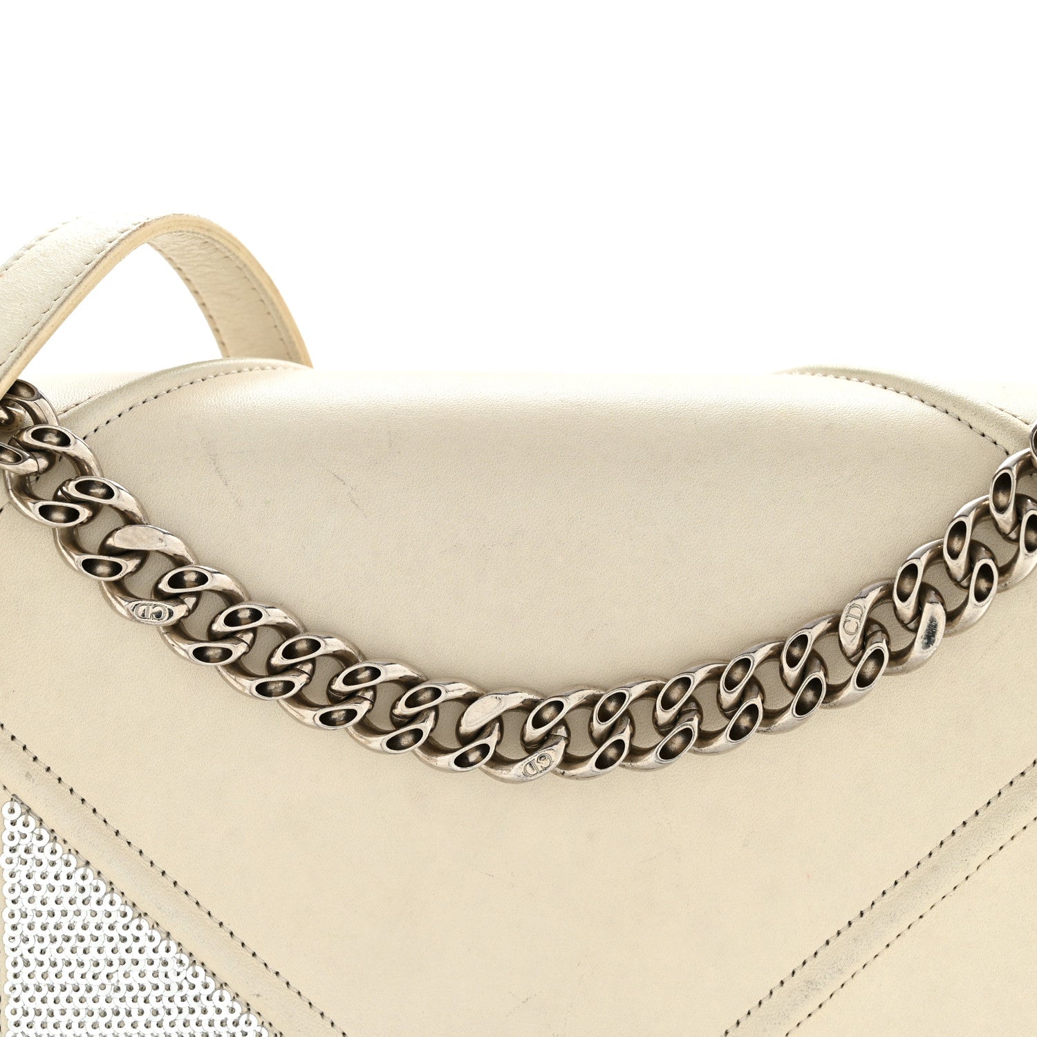 Christian Dior Lambskin Sequin Medium Diorama Flap Bag White 8 of 16
