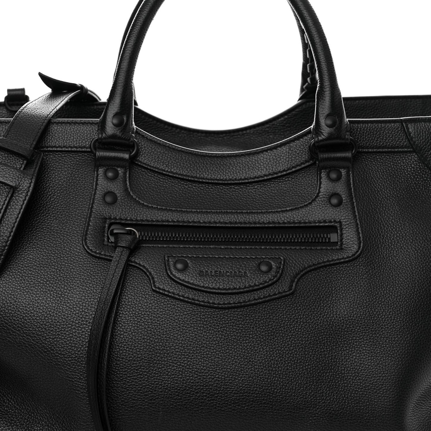 Grained Calfskin Neo Classic Black Hardware Large Top Handle Bag Black