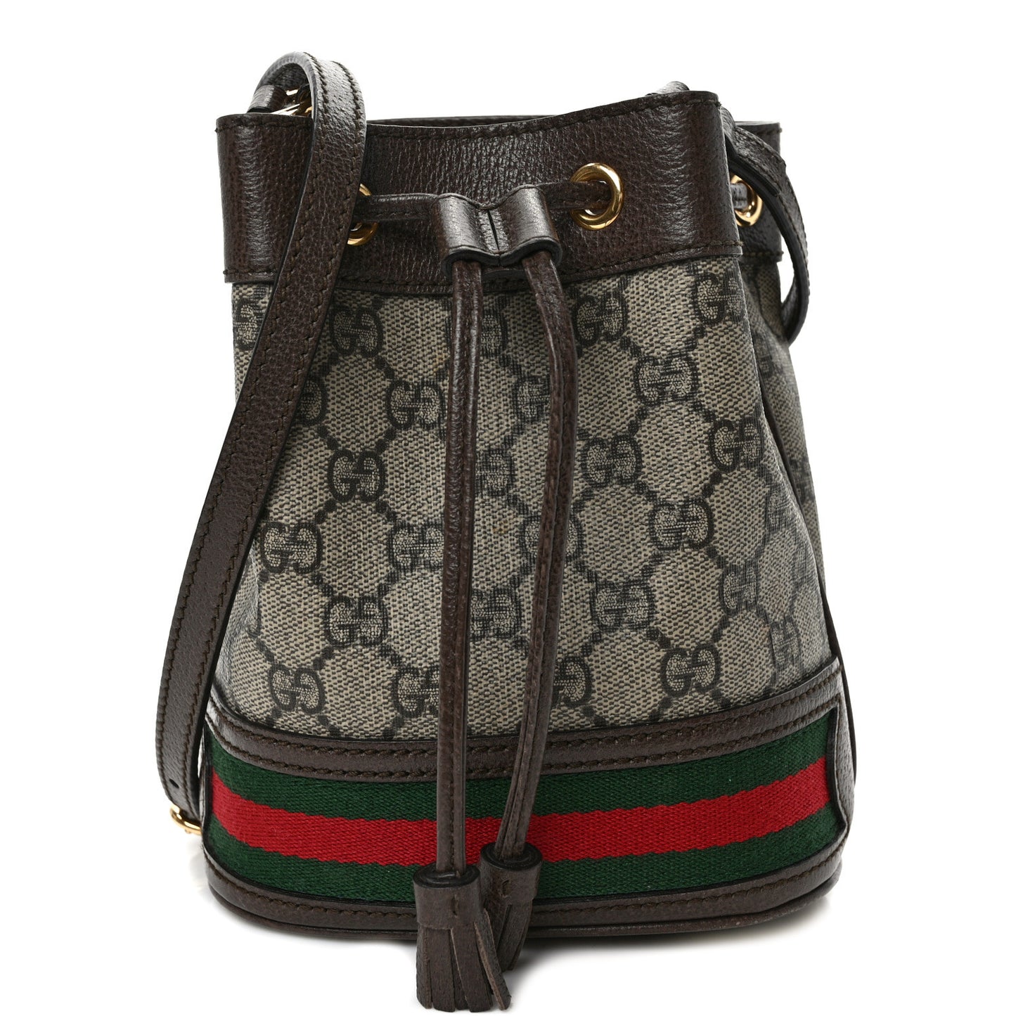 GG Supreme Monogram Web Mini Ophidia Bucket Bag Brown
